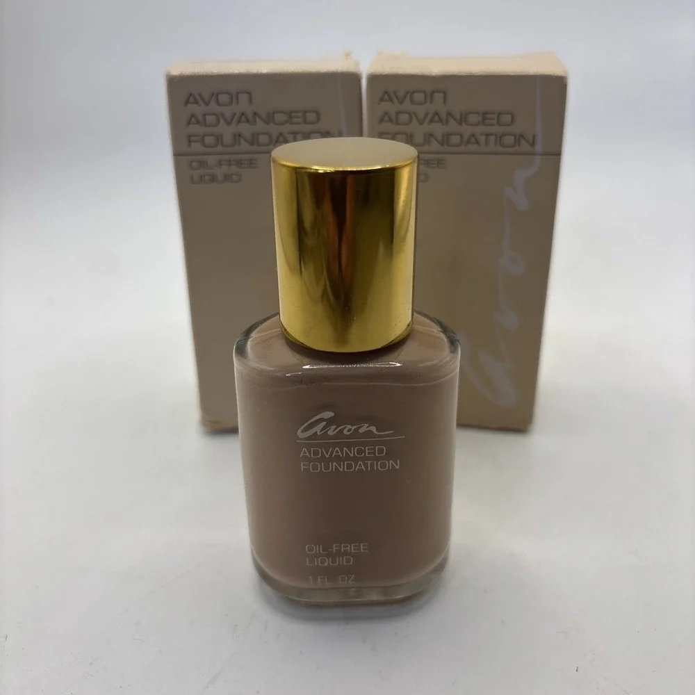 Vtg Avon Advanced Foundation Oil Free Liquid Almond Beige NOS Lot Of 2